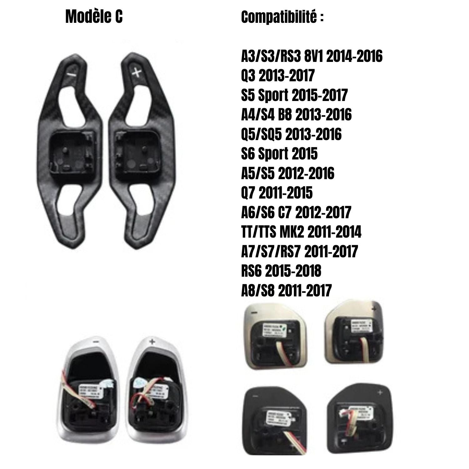 Palettes de changement de vitesse - Fibre de carbone - Audi AutoTouch   AutoTouch Carbone Mat - Modèle C