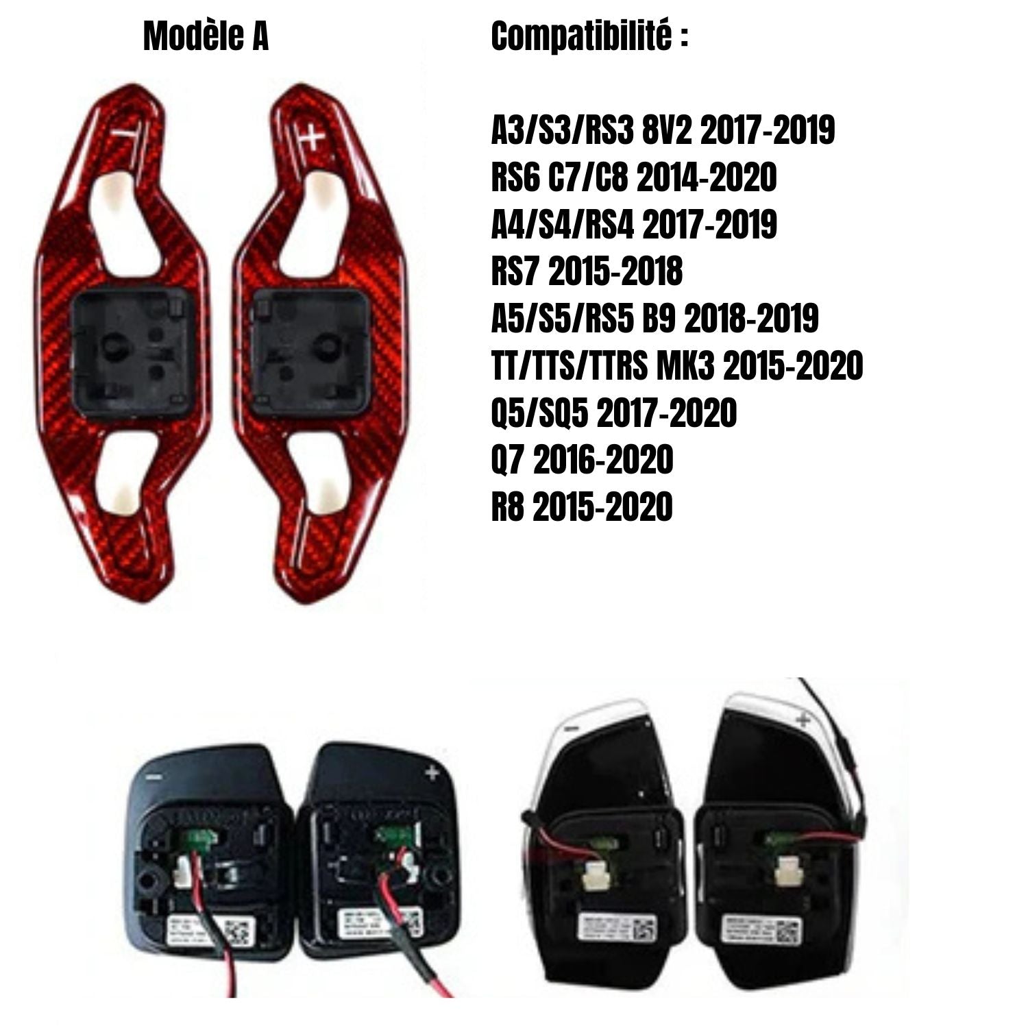 Palettes de changement de vitesse - Fibre de carbone - Audi AutoTouch   AutoTouch Carbone Rouge - Modèle A