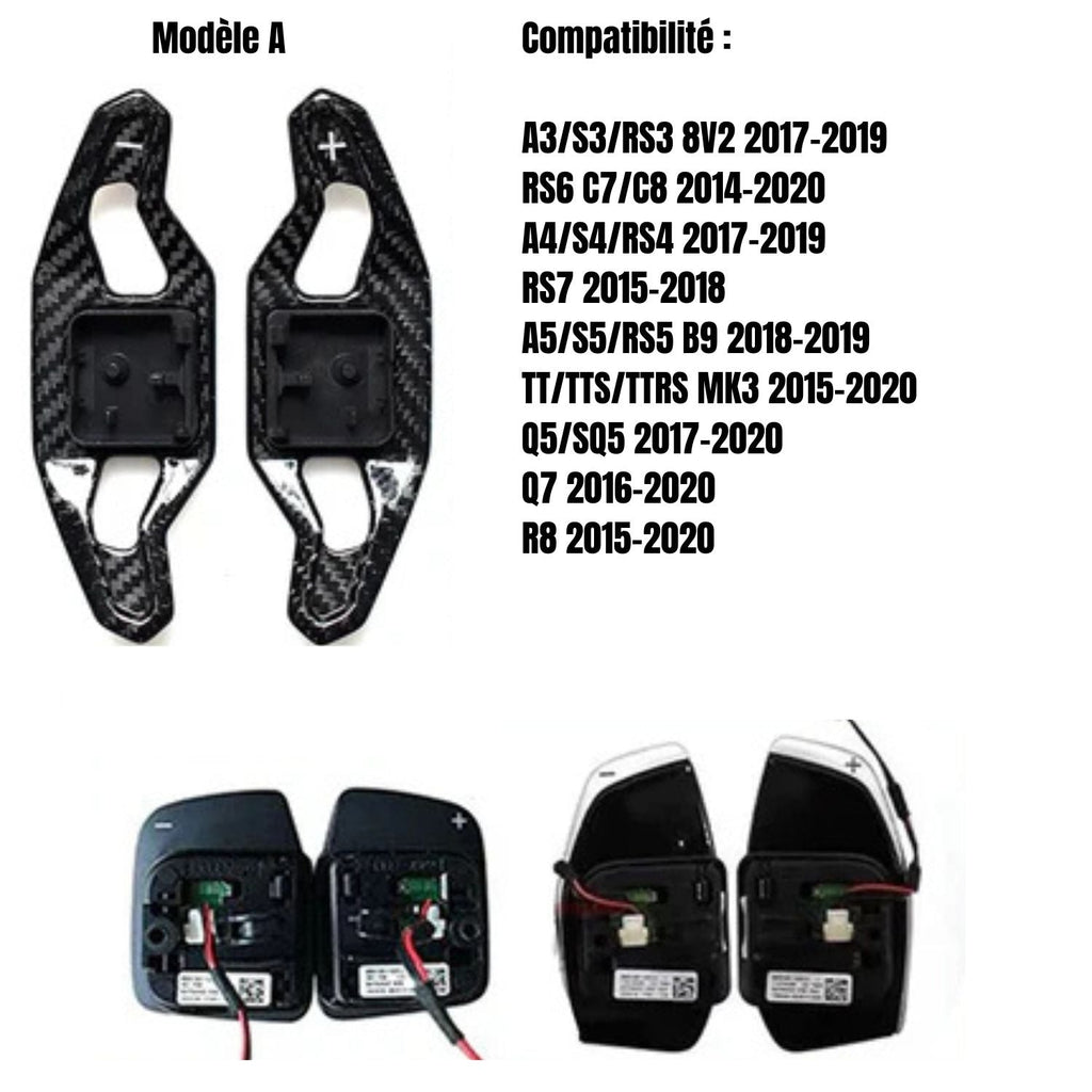 Palettes de changement de vitesse - Fibre de carbone - Audi AutoTouch   AutoTouch Carbone Brillant - Modèle A