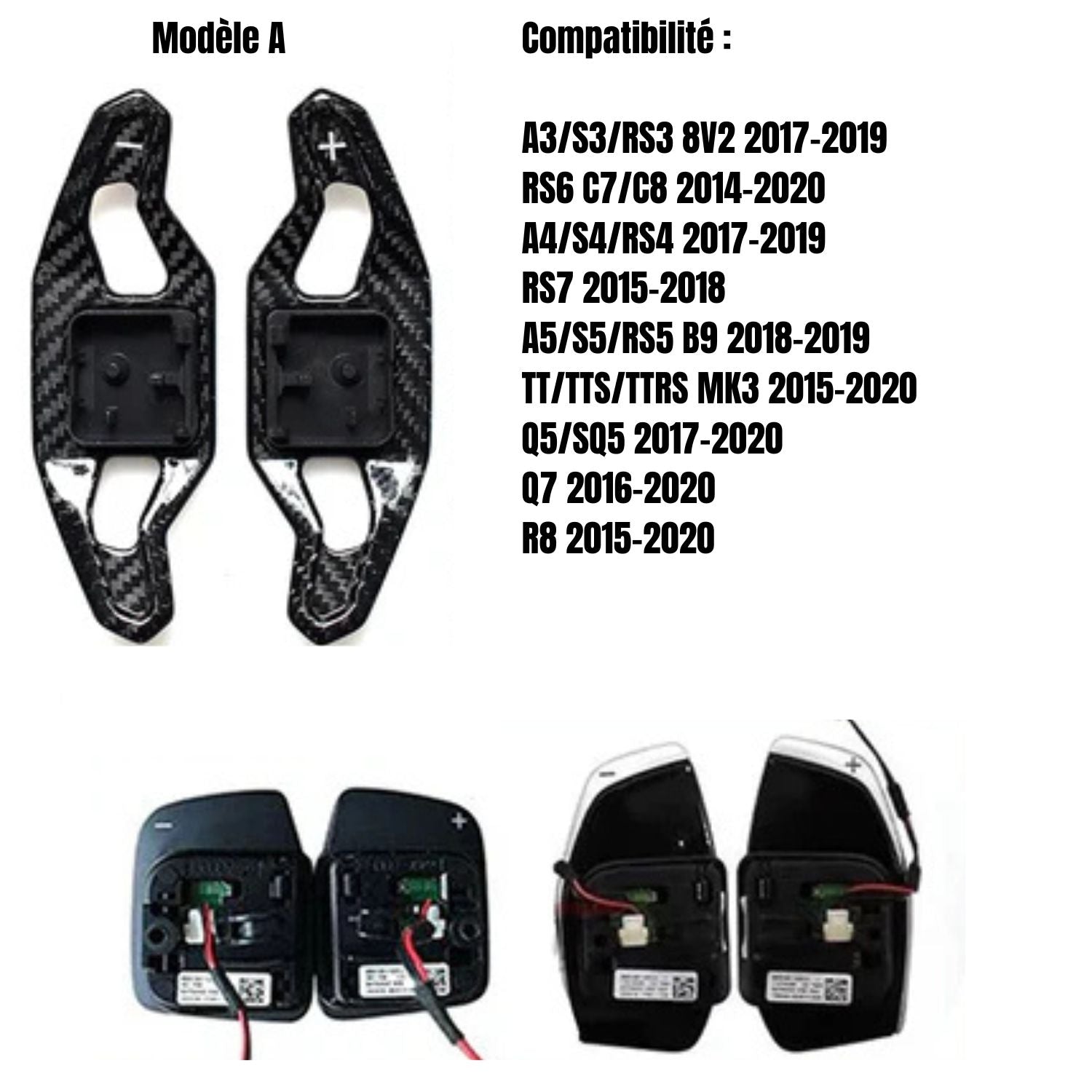 Palettes de changement de vitesse - Fibre de carbone - Audi AutoTouch   AutoTouch Carbone Brillant - Modèle A