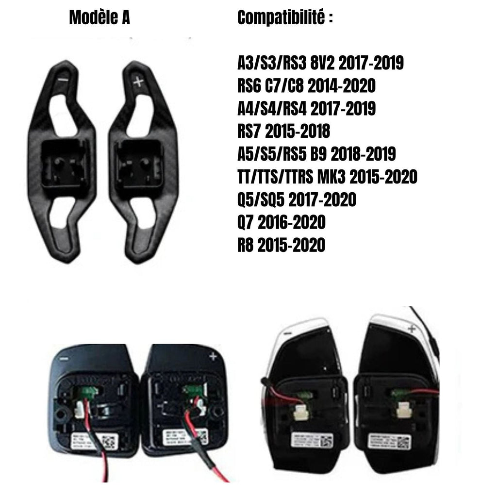 Palettes de changement de vitesse - Fibre de carbone - Audi AutoTouch   AutoTouch Carbone Mat - Modèle A