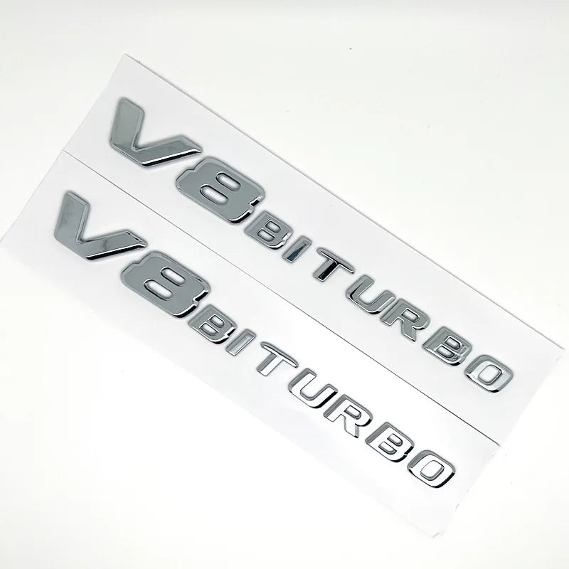 Badge arrière - Mercedes V8 BITURBO C63 AutoTouch   AutoTouch V8 BITURBO - Chrome