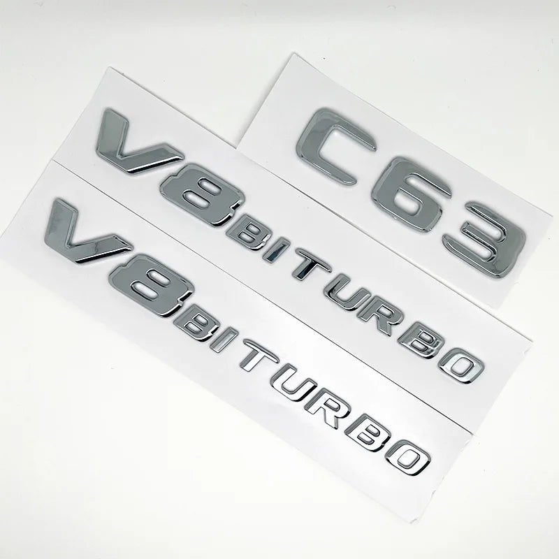 Badge arrière - Mercedes V8 BITURBO C63 AutoTouch   AutoTouch C63 V8 BITURBO - Chrome