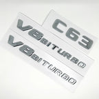 Badge arrière - Mercedes V8 BITURBO C63 AutoTouch   AutoTouch C63 V8 BITURBO - Chrome