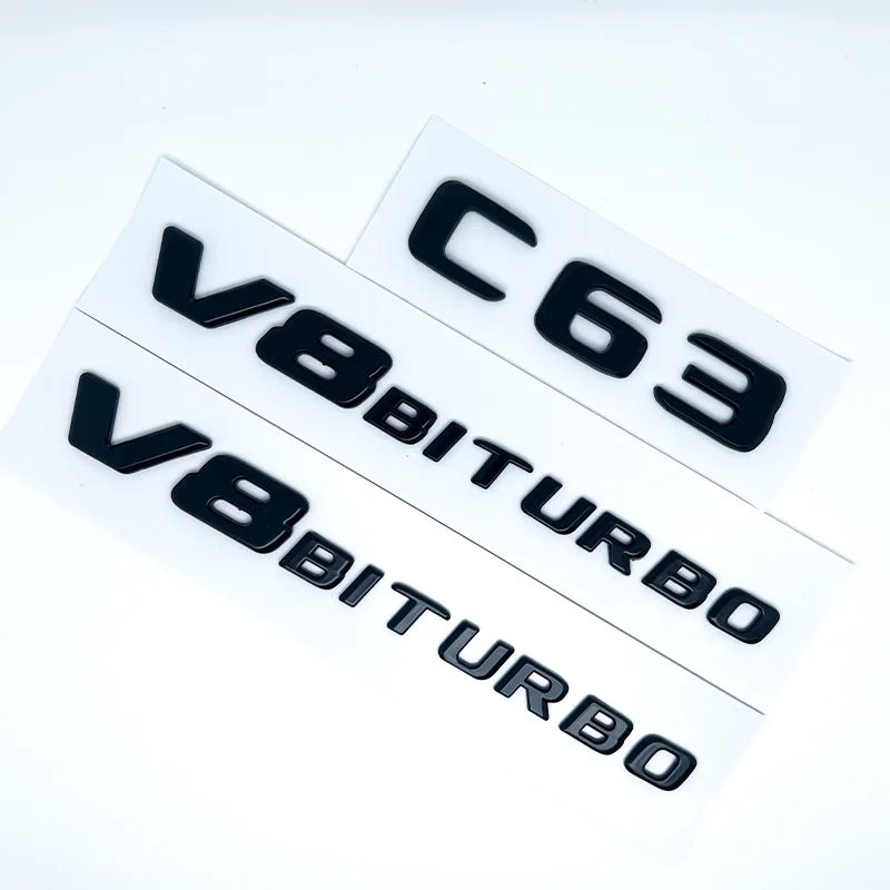 Badge arrière - Mercedes V8 BITURBO C63 AutoTouch   AutoTouch C63 V8 BITURBO - Noir